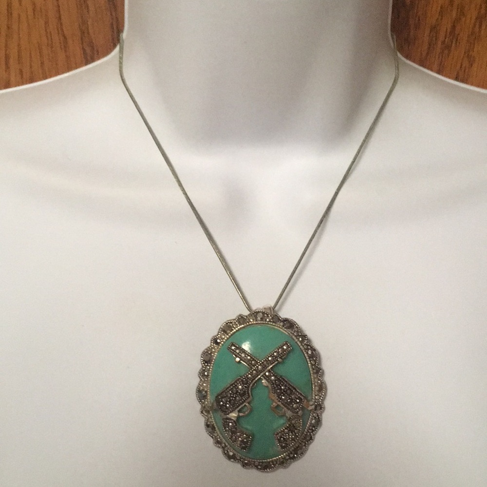Western Rhinestone Pistols Pendant for necklace - Picture 10 of 14